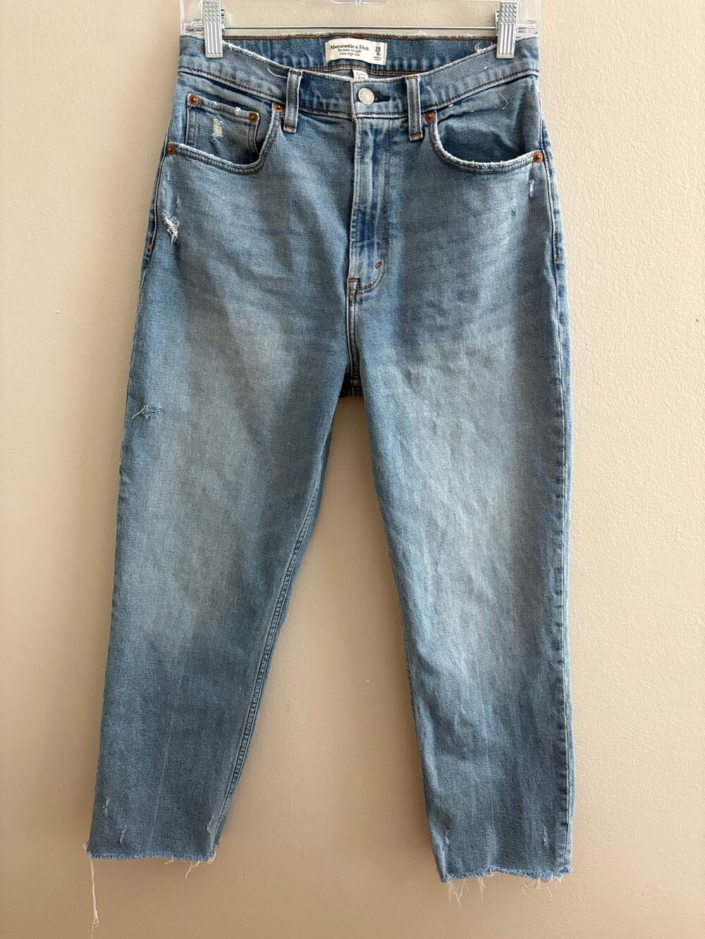 Abercrombie Curve Love The Ankle Straight Ultra High Rise Jeans Distressed 29 8